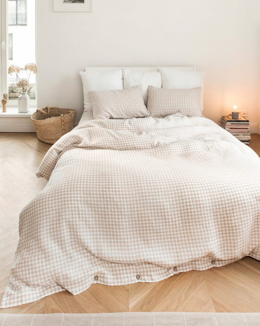 Natural gingham linen duvet cover set (3 pcs)