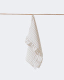 Ruffle trim linen tea towel in Natural gingham