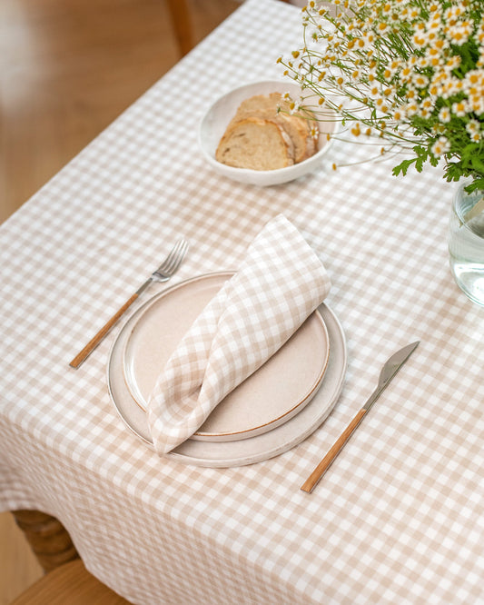 Natural gingham linen napkin set of 2