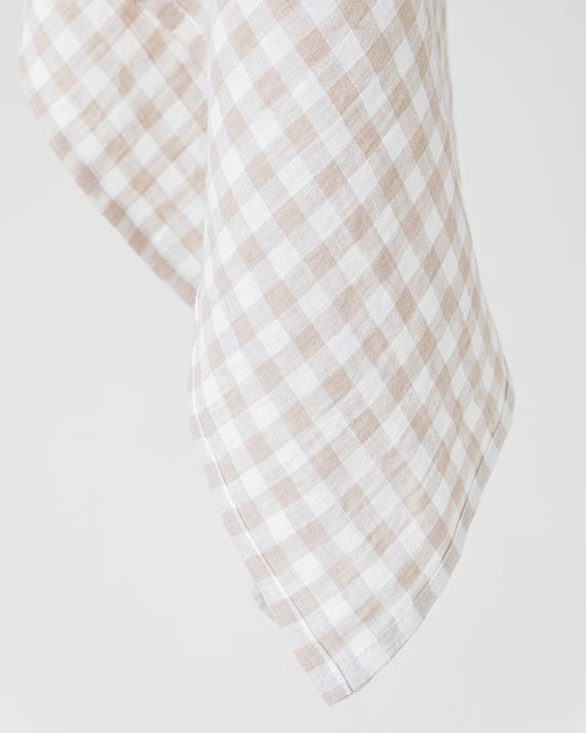 Linen tea towel in Natural gingham