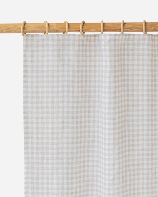 Pencil pleat linen curtain panel (1 pcs) in Natural gingham