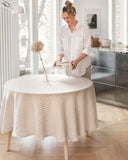 Round linen tablecloth in Natural gingham
