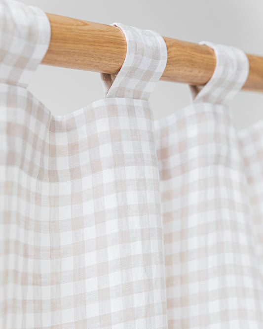 Tab top linen curtain panel (1 pcs) in Natural gingham