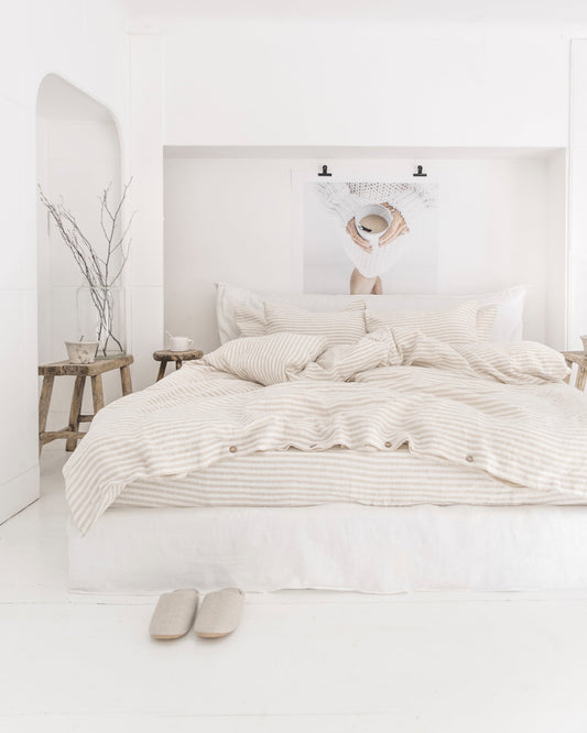 Striped in natural linen fitted sheet