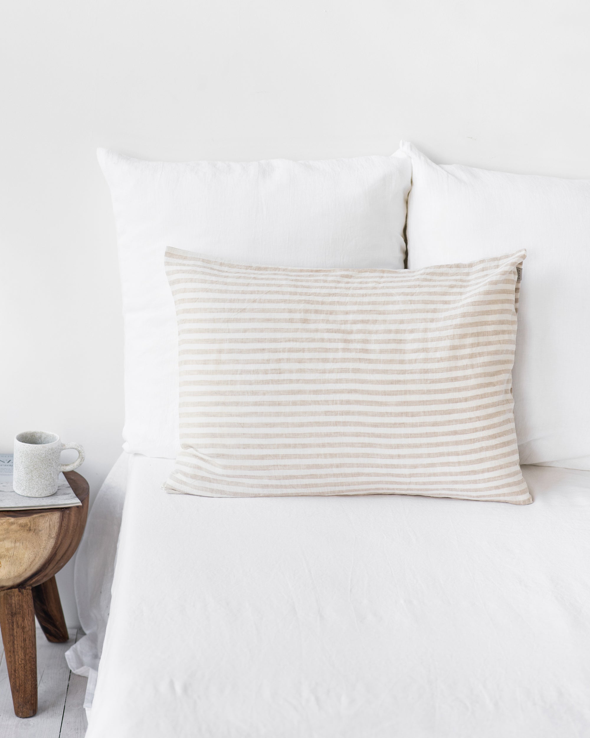 Striped in natural linen pillowcase