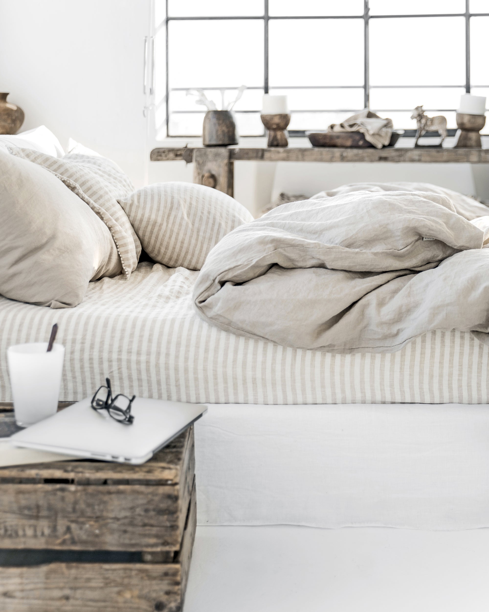 Striped in natural linen pillowcase