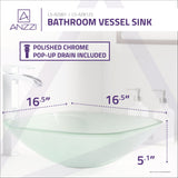 Vista Series 17 in. Bathroom Vessel Sink with Scratch-Tough and Stain-Resistant Surface in Lustrous Frosted Finish Glass