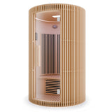 1-2-Person Round Infrared Sauna with Canadian Hemlock Wood, Infrared Heating Panels, Red Light Heater, and Glass Door