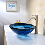 Soave Series 17 in. Bathroom Vessel Sink with Scratch-Tough and Stain-Resistant Surface in Sapphire Wisp Glass