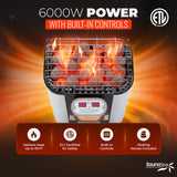 4-6 Person Electric Rock Heater Outdoor Barrel Panoramic Cedar Sauna with 1-Person White Cold Plunge & Built-in Chiller
