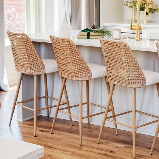 Nice 27" Rattan Upholstered Counter Stool (Set of 3)