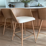 Nice Beige Rattan Upholstered Counter Stool with Arms (Set of 4)