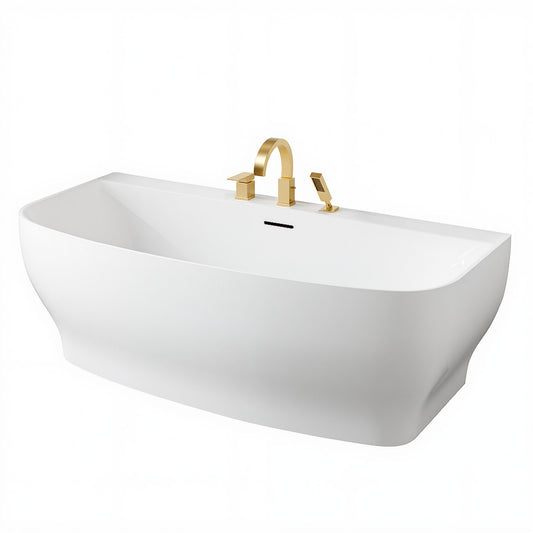 Bank Series 65 in. x 31 in. Flat Bottom Acrylic Freestanding Soaking Bathtub with Center Drain and Faucet