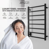 ANZZI Bell Series 8-Bar Wall Mounted Towel Warmer (23.6" L x 36.25" H), Dual Installation, Digital Control Panel, Rhino Alloy Certified Stainless Steel
