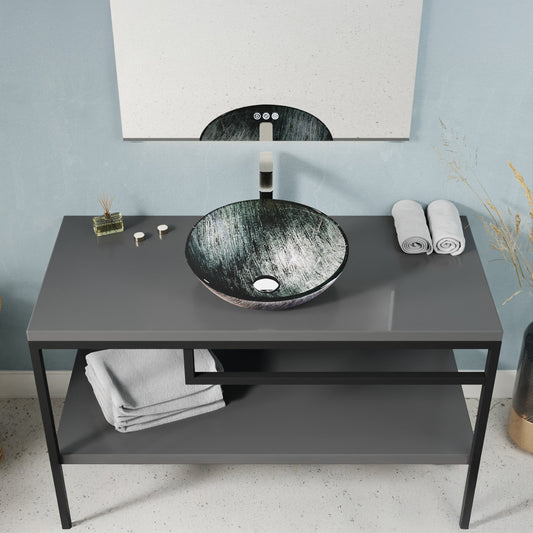 Amalfi Round Glass Vessel Bathroom Sink with Stellar Grey Finish