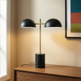Nova Hydro Black Table Lamp with On/Off Switch Double Lamp with Faux Marble Base