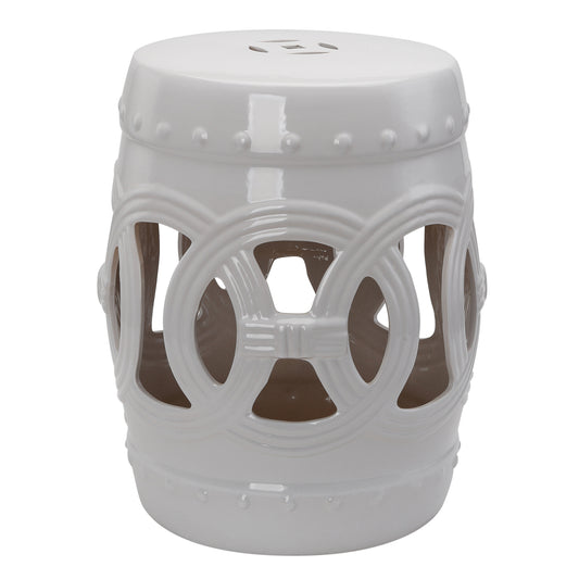 Outsunny Ceramic Garden Stool, with Double-Coin Knotted Ring Design, Glazed easy clean, support up to 300 lbs, Home Collection, White