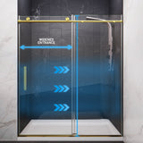 Mountain 60 in x 76 in. Reversible Frameless Sliding Deco-Glass Shower Door with Soft-Close System - Multiple Finishes