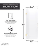 Fellow Series 24 in. x 70 in. Frameless Hinged Shower Door with Clear/Frosted Tempered Glass and Tsunami Guard