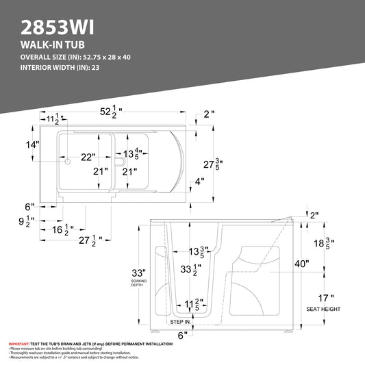 ANZZI Coupe Premier 53 - 60 in x 28 in. Air and Whirlpool Jetted Walk-in Tub in White