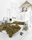 Olive green linen duvet cover