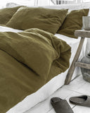 Olive green linen duvet cover