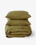 Olive green linen duvet cover set (3 pcs)