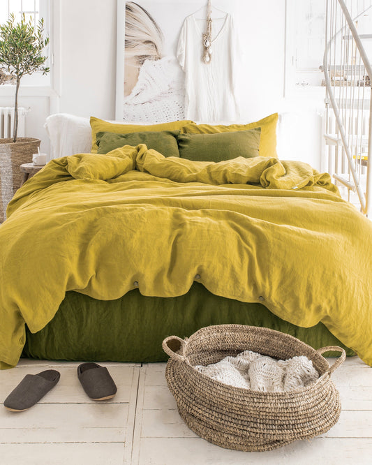 Olive green linen fitted sheet