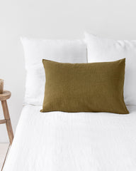 Olive green linen pillowcase