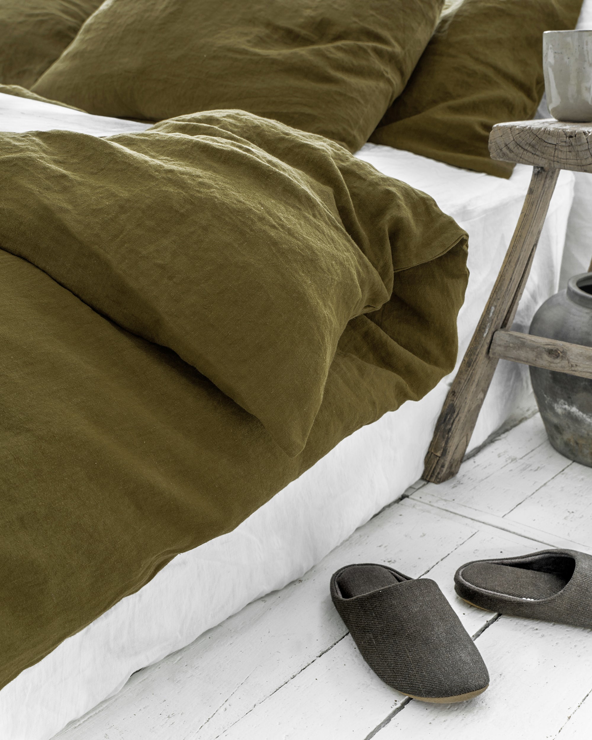 Olive green linen pillowcase