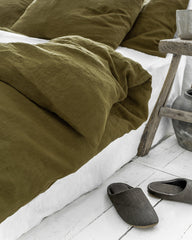 Olive green linen pillowcase