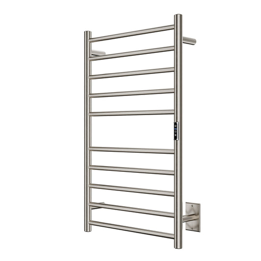 ANZZI Crete Series 10-Bar Wall Mounted Towel Warmer (20.86" W x 34.25" H), Dual Installation, Digital Timer, Rhino Alloy Certified Stainless Steel