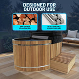 4-6 Person Electric Rock Heater Outdoor Barrel Panoramic Cedar Sauna with 2-Person Cedar Cold Plunge Soaking Bathtub
