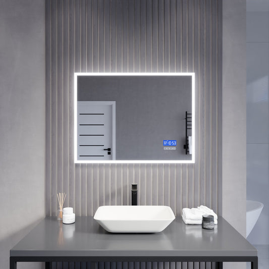 ANZZI Rectangular LED Mirror (24x31 or 27x39 in.), Copper-Free, Adjustable CCT, Defogger, with Bluetooth & Magnifying Variants