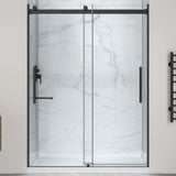 Stellar Series  76 in. x  57-60 in. Sliding Frameless Shower Door with Alcove Center Drain Shower Base - Multiple Finishes
