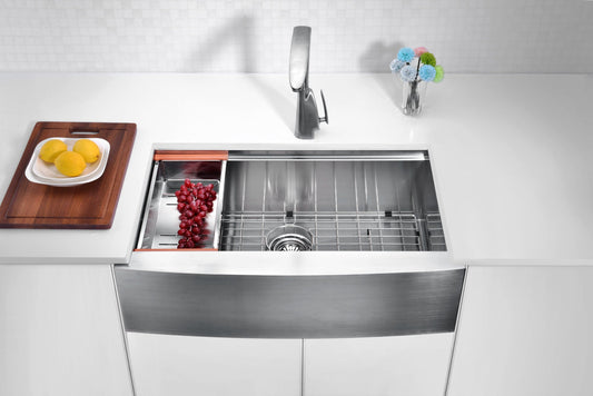 Aegis Farmhouse Stainless Steel 33 in. 0-Hole Single Bowl Kitchen Sink with Cutting Board and Colander