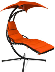 Hanging Chaise Lounge, Arc Stand Floating Hammock Swing Chair w/ Canopy and Built-in Pillow