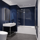 Herald Series 48 in. x 58 in. Frameless Hinged Tub Door with Clear Tempered Glass and Tsunami Guard