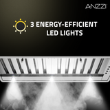 ANZZI 30-Inch 600 CFM 3-Speed Stainless Steel Convertible Residential Insert Range Hood with LED Lamp