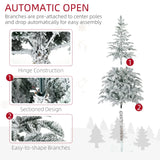 HOMCOM 6' Artificial Flocked Christmas Trees, with Snow Frosted Branches, Auto Open, Steel Base