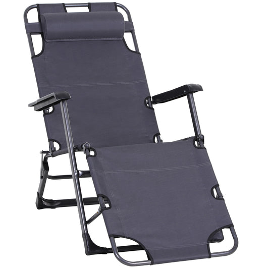 Outsunny Patio Perfection: Folding Metal Sun Lounger with Curved Frame & Head Pillow