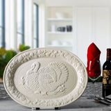 Ovente Turkey Ceramic Serving Platter Holds Up to 22 Pounds, Stylish Homely Design, Perfect for Thanksgiving, Christmas, or Nightly Dinner, Ideal for Fish, Chicken or Steak Dishes, White P4565W