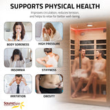 2-Person Infrared Cabin Sauna with Canadian Hemlock Wood, Low EMF Heating Panels, Chromotherapy and Glass Door