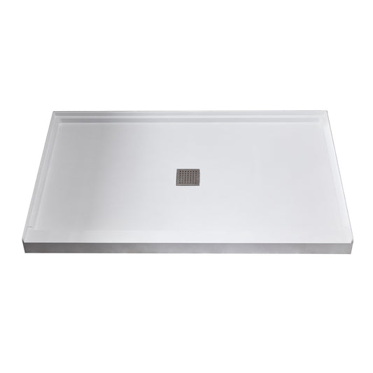 Alexander 60 in. L x 36 in. W Alcove Shower Pan Base with Center Drain in Glossy White Marine Acrylic