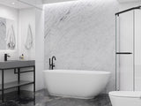 ANZZI Ami Series 30" W Freestanding Soaker Tub with Elegant Curve, Ergonomic Design, Center Drain, Slip-Resistant Texture, and Lifetime Warranty, Glossy White