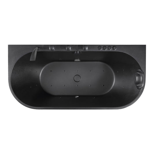 Stone Belle 67 x 32 Combination Flat Bottom Freestanding Bathtub with Center Drain in Black with Massage jets and Lights