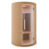 1-2-Person Round Infrared Sauna with Canadian Hemlock Wood, Infrared Heating Panels, Red Light Heater, and Glass Door
