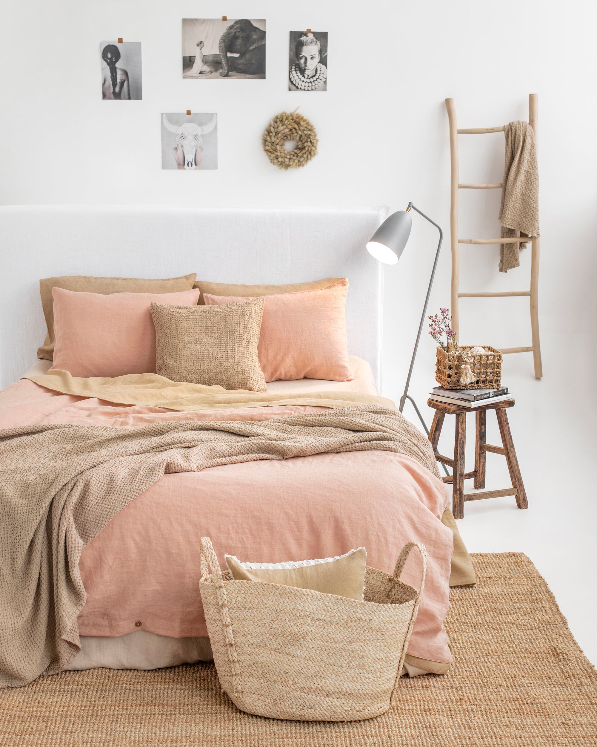 Peach linen pillowcase