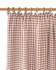 Pencil pleat linen curtain panel (1 pcs) in Cinnamon gingham