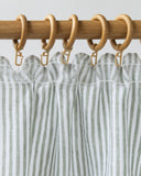 Pencil pleat linen curtain panel (1 pcs) in Striped in Forest Green